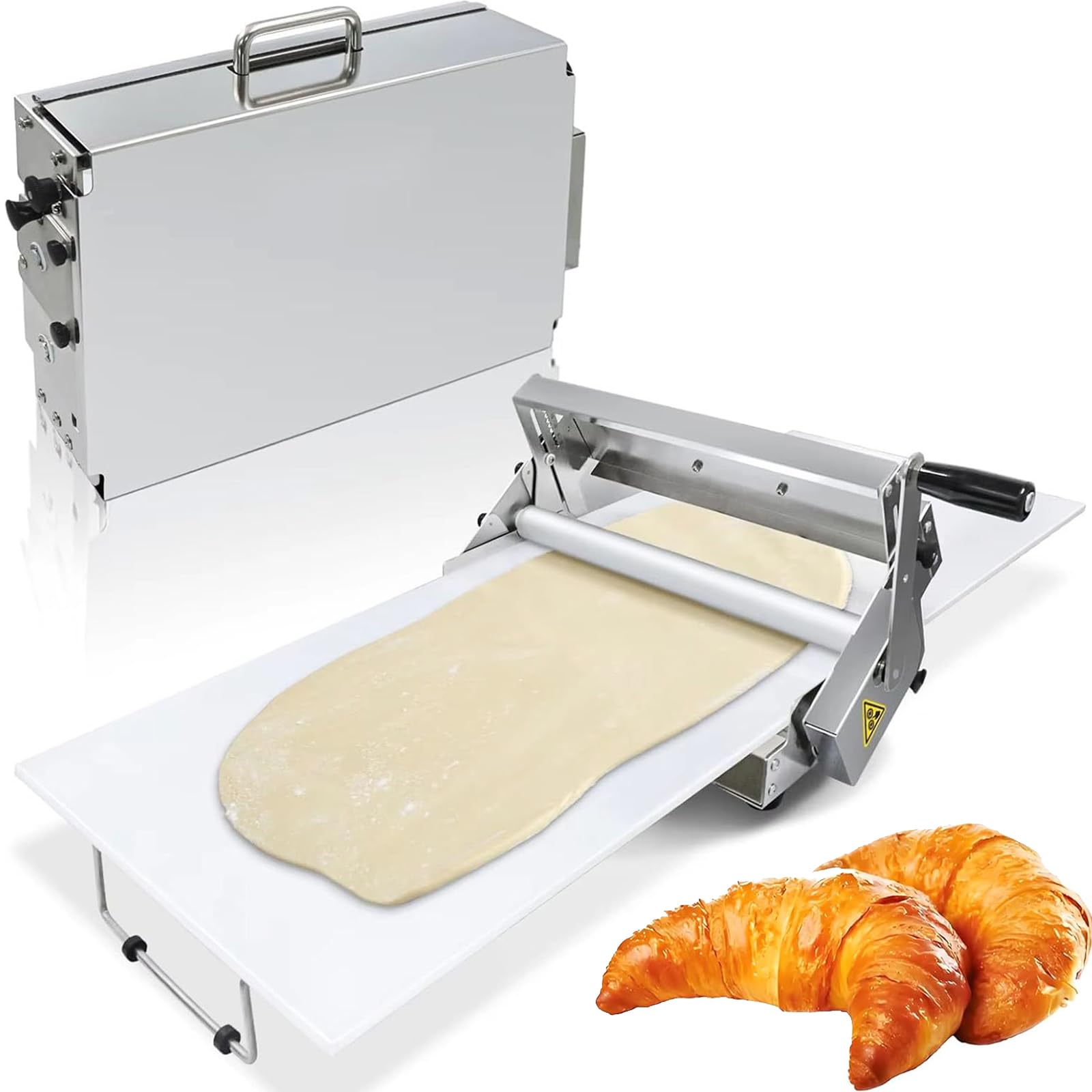 Laminadora De Masa Manual Laminadora De Masa Hojaldre Plegable Manual Comercial Rodillo De Repostería Plegable Compacto, Prensadora De Masa De Hojaldre, Acero Inoxidable, Grosor Ajustable