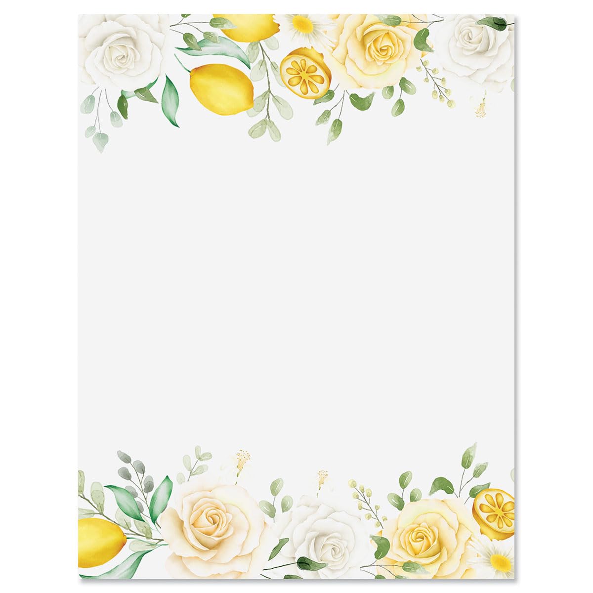 Current Lemon Floral Letter Paper - Spring Stationery Papers With Decorative Flowers and Lemon Border, Printable Holiday, Wedding & Bridal Shower, &