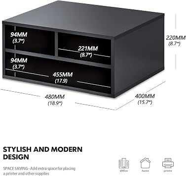 FITUEYES Large Desktop Printer Stands with 3 Storage Compartments, Black