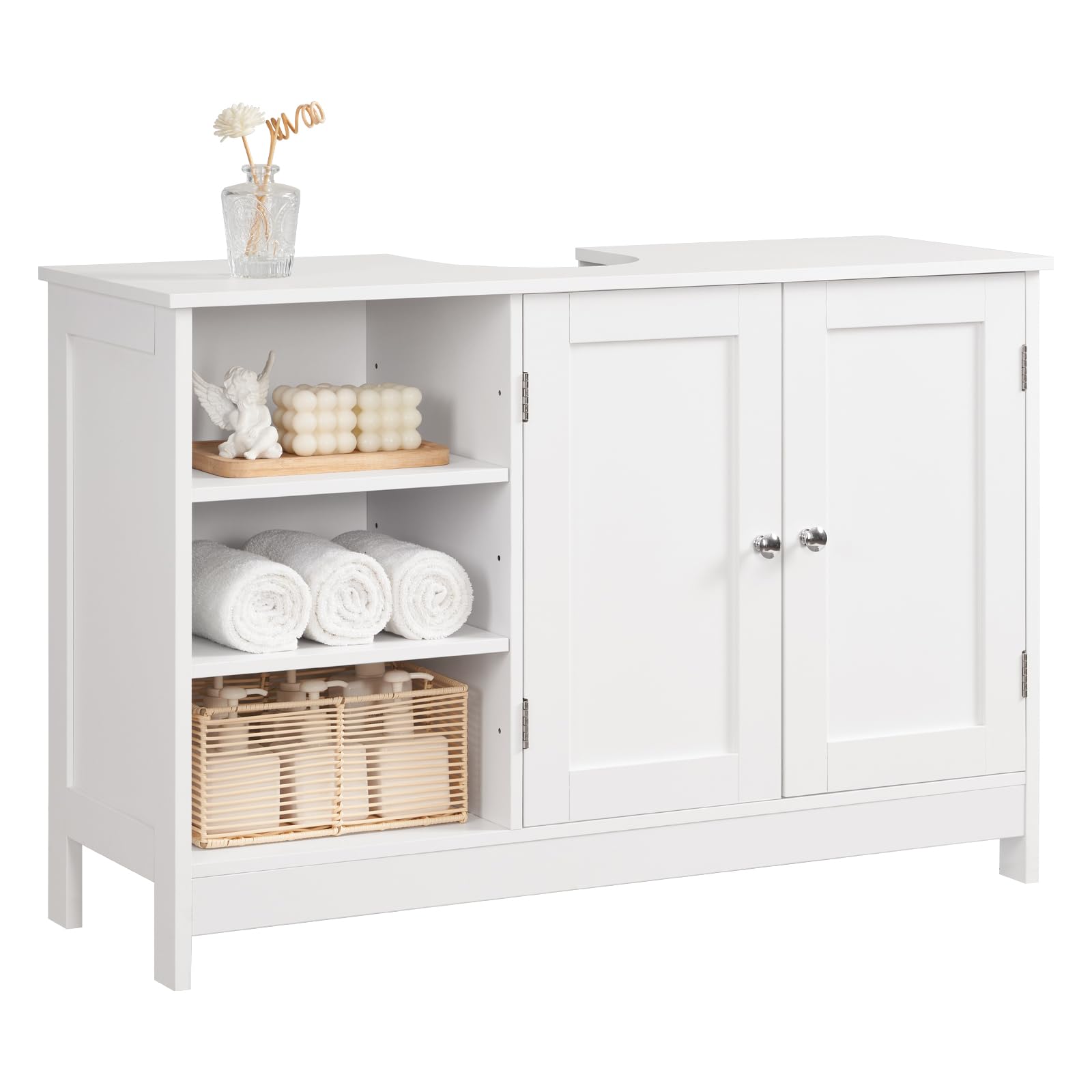 TEENFON 35.4" Pedestal Sink Storage Cabinet with 2 Doors and Adjustable Shelves, Bathroom Sink Cabinet, Under Sink Storage with U-Shape Cut-Out, White