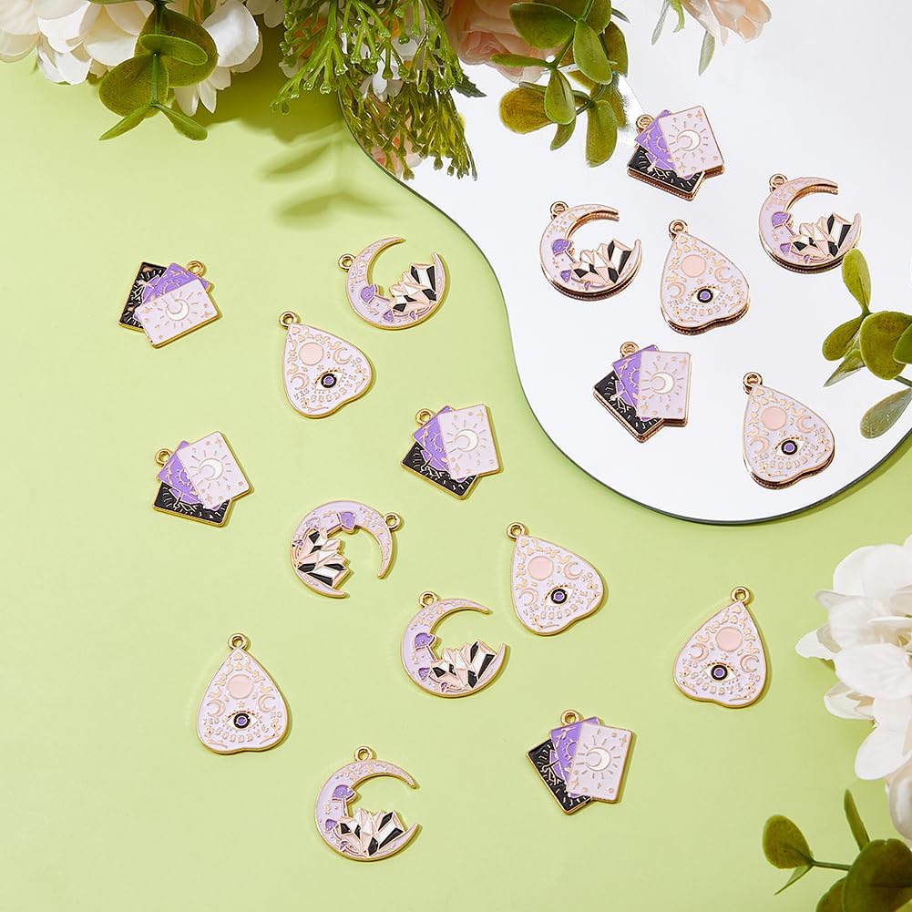 DICOSMETIC 18Pcs 3 Styles Tarot Charms Bulk Alloy Eanaml Tarot Card Charm Magic Card Pendant Arcana Divination Pendant Good Luck Amulet Charms Metal Charm with Sun Moon Pattern for Jewelry Making - Image 4