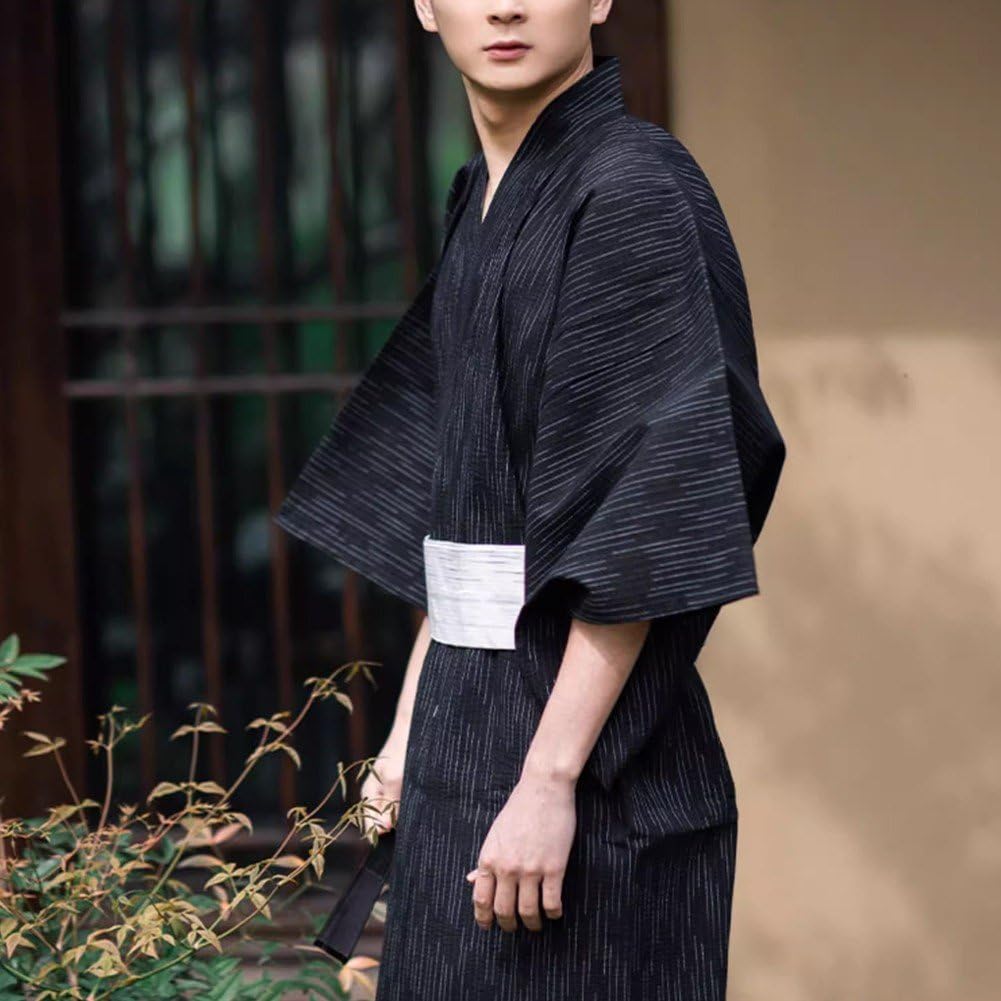 Kimono Japonés Tradicional Yukata para Hombre, Larga Yukata, De Baño Suelta con Cinturón para Sauna En Casa, Cosplay