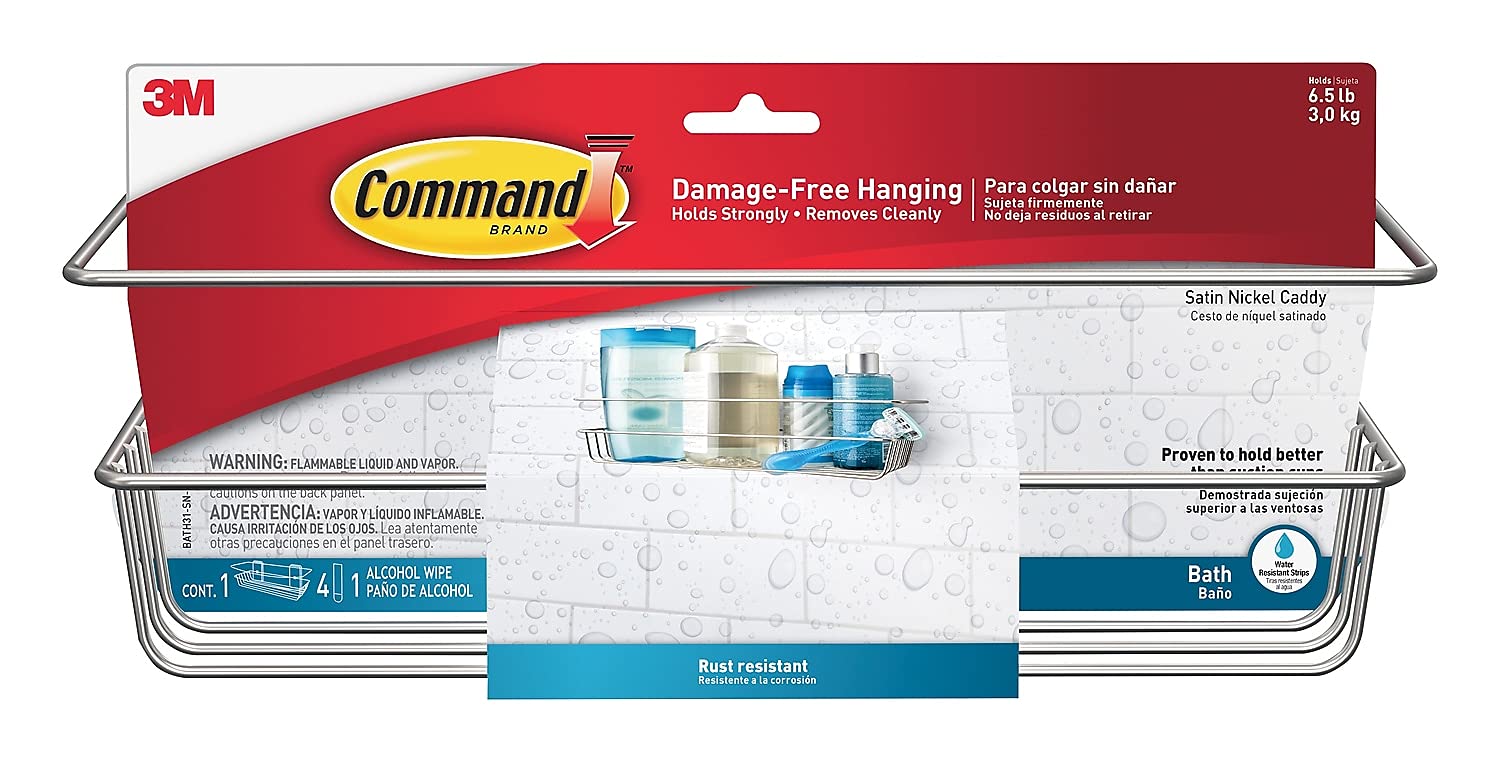 Command 24358308 Shower Caddy Satin Nickel 1 Caddy 1 Prep Wipe