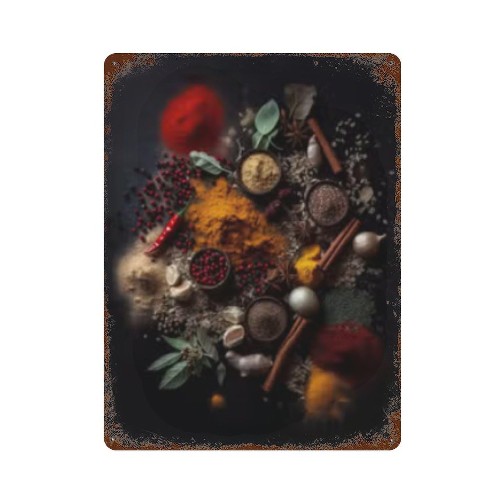 Himalayan Spices Rust Effect Tin Sign 15.7"x11.8", Rustic Home Decor for Garage, Pub Or Kitchen