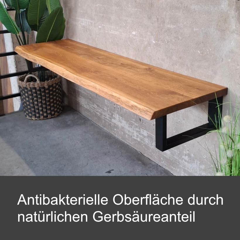 MyTimber® Waschtischplatte aus Eiche Massivholz | 4cm Starke Eichenbohlen | Ideal für Aufsatzwaschbecken | Baumkante oder gerade Kante (Baumkante - gespachtelt & geölt, 100x50cm)