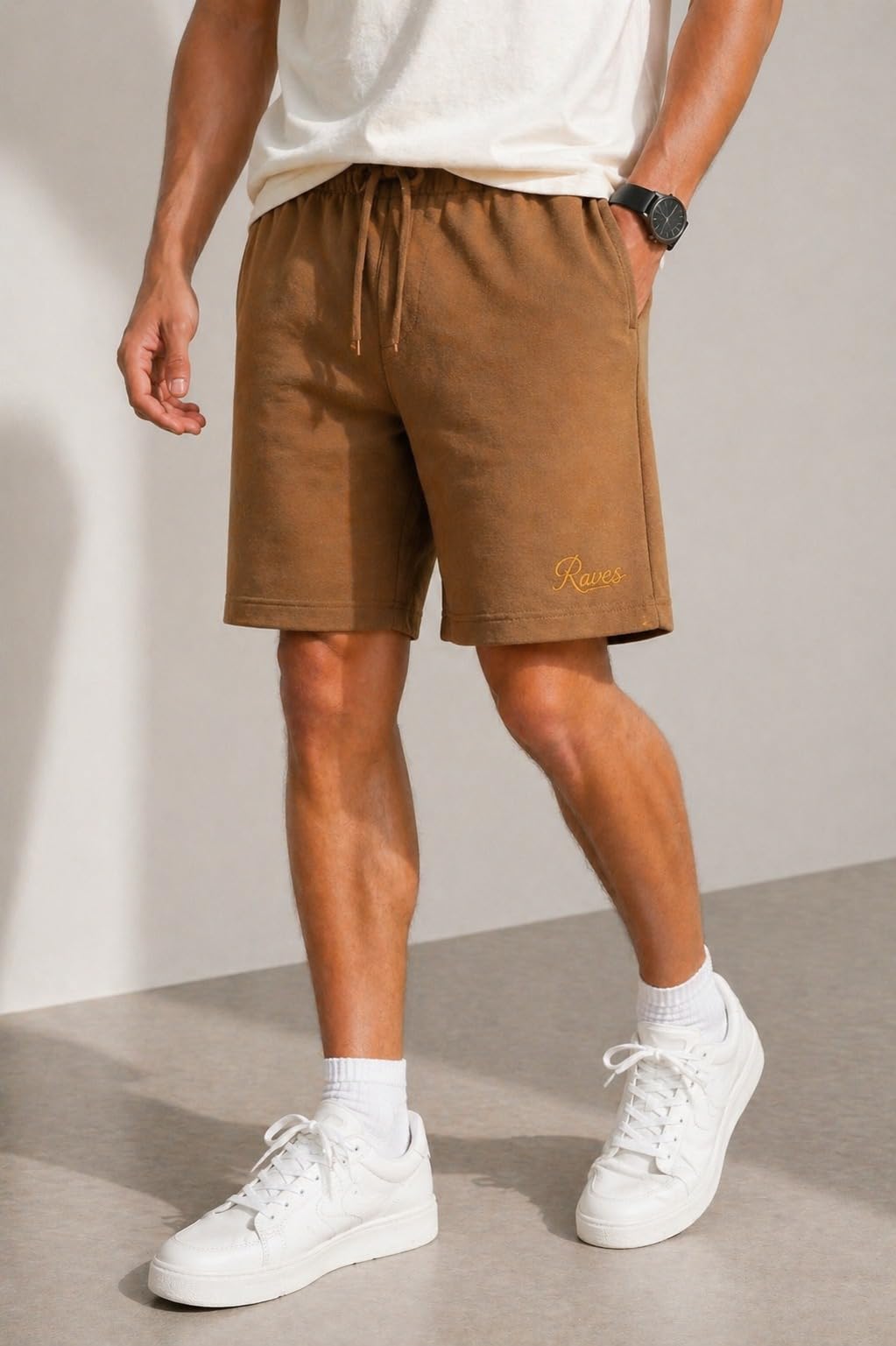 rf raves Men’s Textured Knit Shorts | Breathable Summer Casual Shorts | Elastic Waist with Drawstring | Relaxed Fit Lounge-picture-36