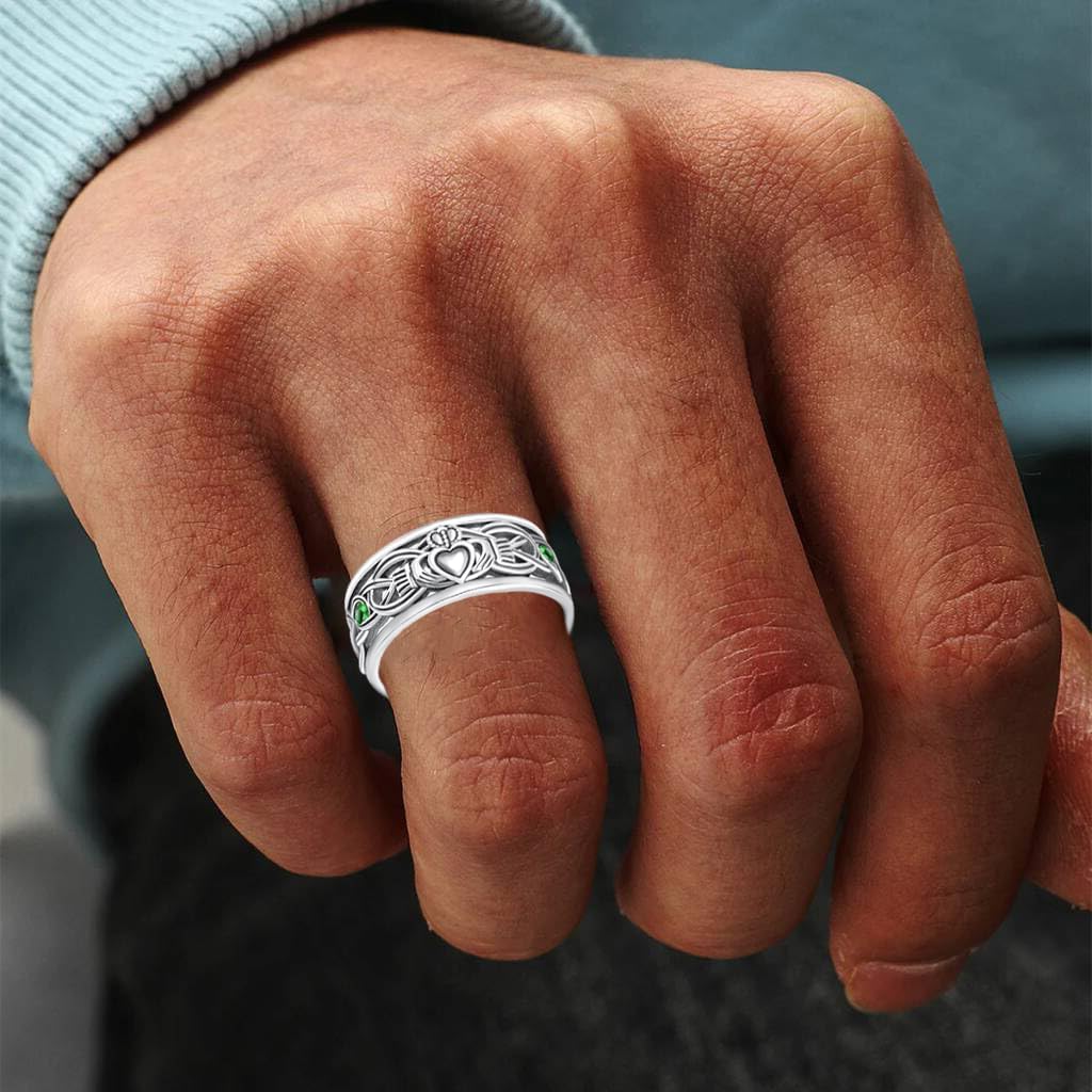 Claddagh Celtic Knot Band Rings for Men Women 925 Sterling Silver Irish Claddagh Promise Ring for Women Men - Image 4