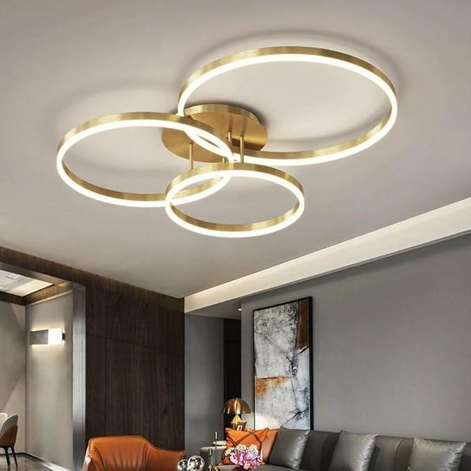 SAIVITT Minimalistische plafondlamp hanglamp goud ovaal ring woonkamer lamp modern Noord-Europa plafondlamp slaapkamer LED 76W dimbaar 3-kleuren lamp landhuis rustieke kantoorverlichting, Ø30+40+50cm photo 2