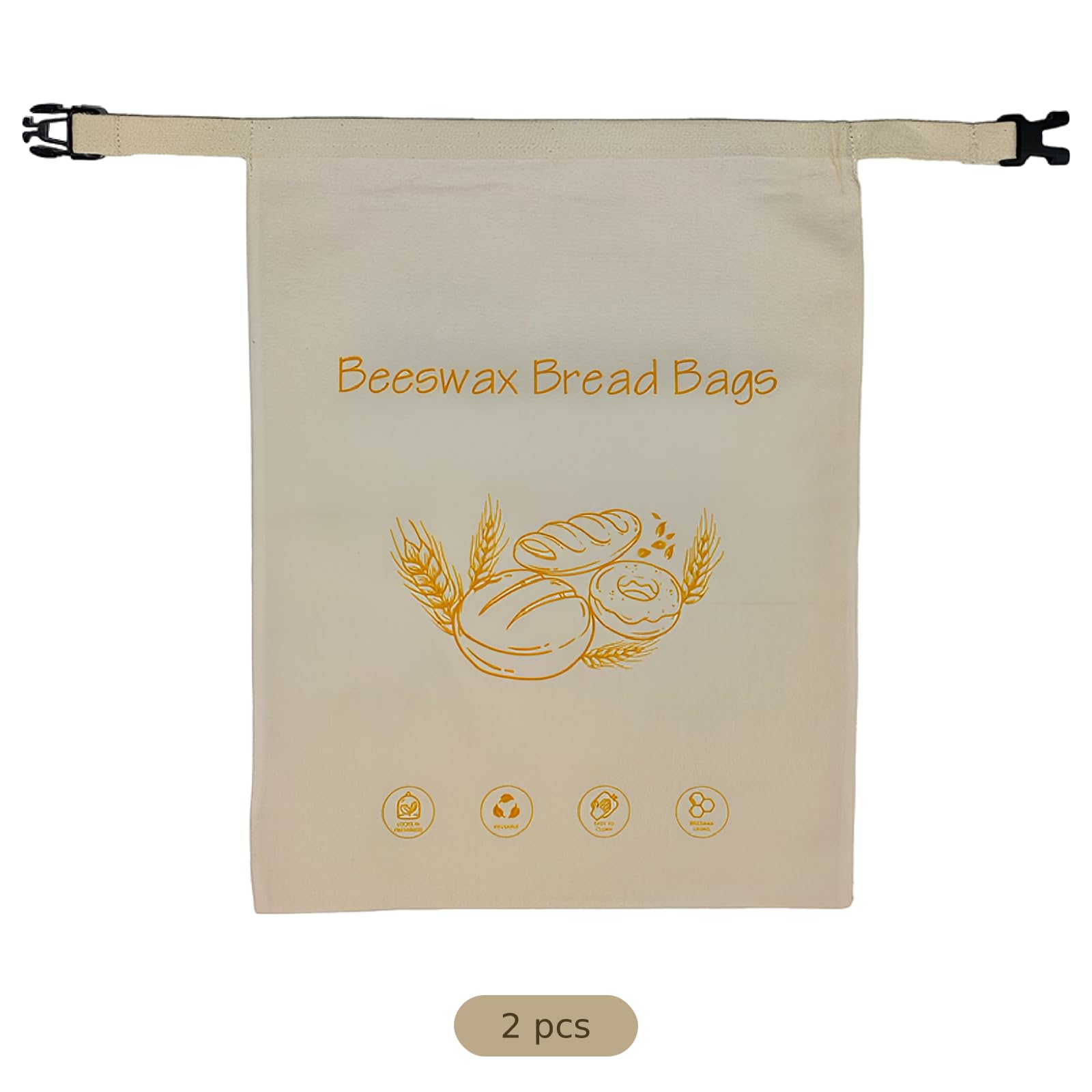 2 sacchetti per pane in cera d'api con fibbia, riutilizzabili, in cera d'api, beige, 18 x 13 x 6,1 cm, per pasta madre fatta in casa, aiutano a mantenere il pane fresco
