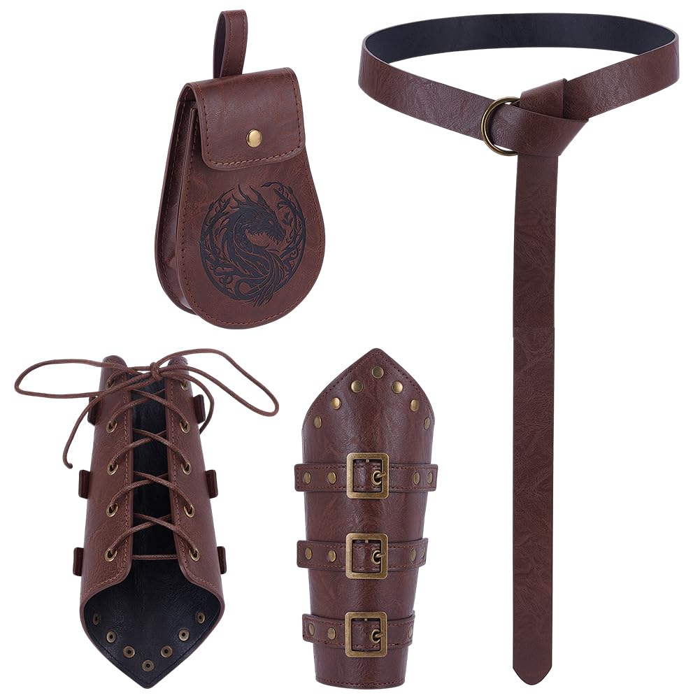 HOBBIESAY 1Set Medieval Vintage Belt Bag Set Viking Belt Ren Faire Accessories Leather Swords Belts Holder Viking Sword Holster Renaissance Belts for Knight Warrior Pirate Cosplay