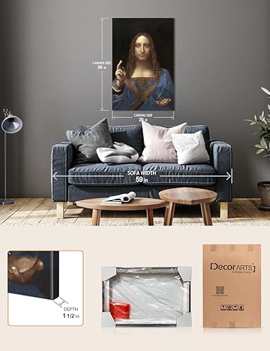Miniatura 7 de DECORARTS - Retrato de Cristo en Salvator Mundi por Leonardo Da Vinci. Impresiones giclée sobre lienzo de algodón sin ácido, arte de pared en lienzo