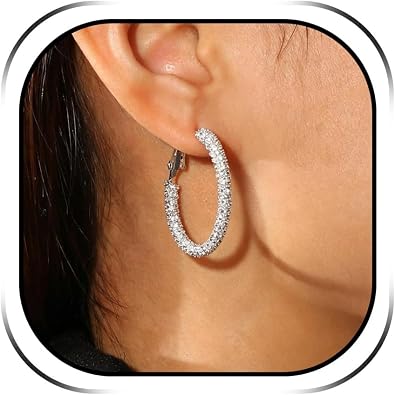 Rhinestone Hoop Earrings for Women Large Hoop Earrings Sparkly Big Hoops Earings Statement Jewelry for Women Party Prom Dresses 2026