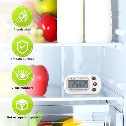 Miniatura 3 de Termómetro digital para refrigerador y congelador, paquete de 2, LCD impermeable con seguimiento máximomínimo, seguridad alimentaria y ahorro de