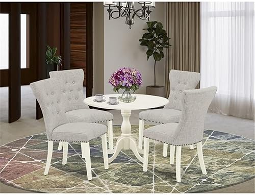 Miniatura 2 de East West Furniture DMGA5-LWH-35 - Juego de mesa de comedor moderno de 5 piezas, incluye una mesa redonda de madera con gotas y 4 sillas de comedor