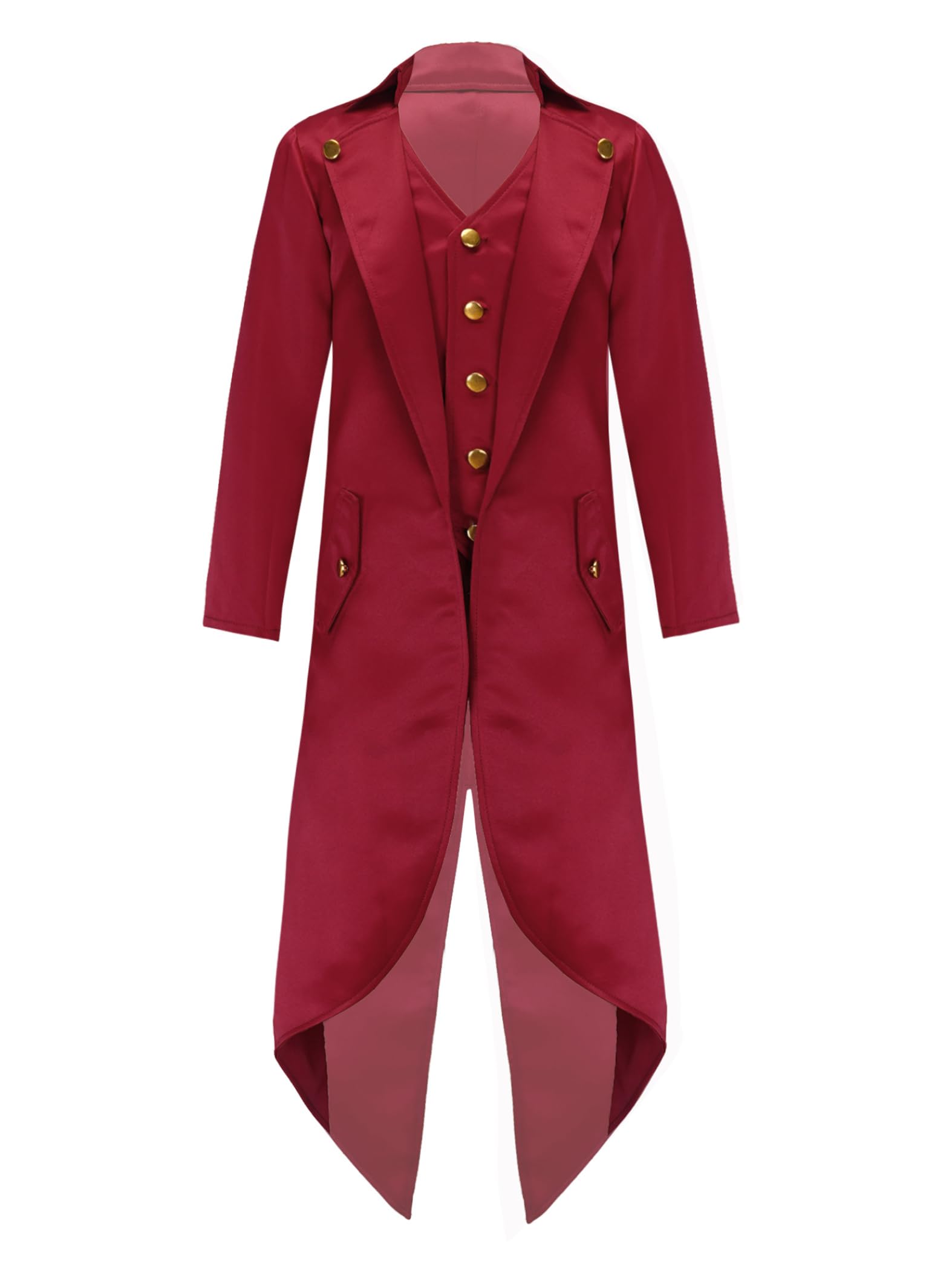 Lpdshaa Kids Boys Renaissance Steampunk Costumes Long Sleeve Tailcoat Retro Gold Buttons Victorian Jacket Burgundy 5-6 Years