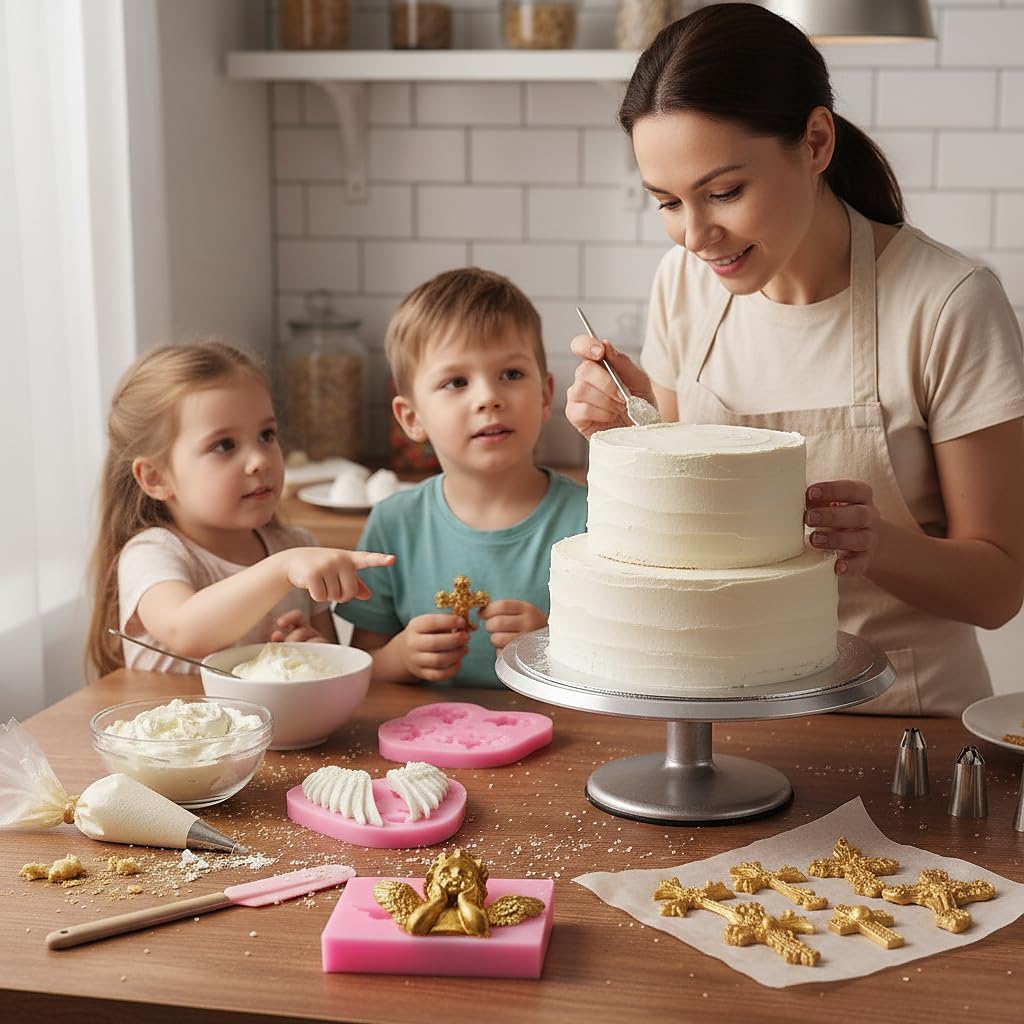6-Piece Silicone Mold Set for Baptism Cakes, Crosses and Angel Wings Fondant Chocolate Candy Decoration