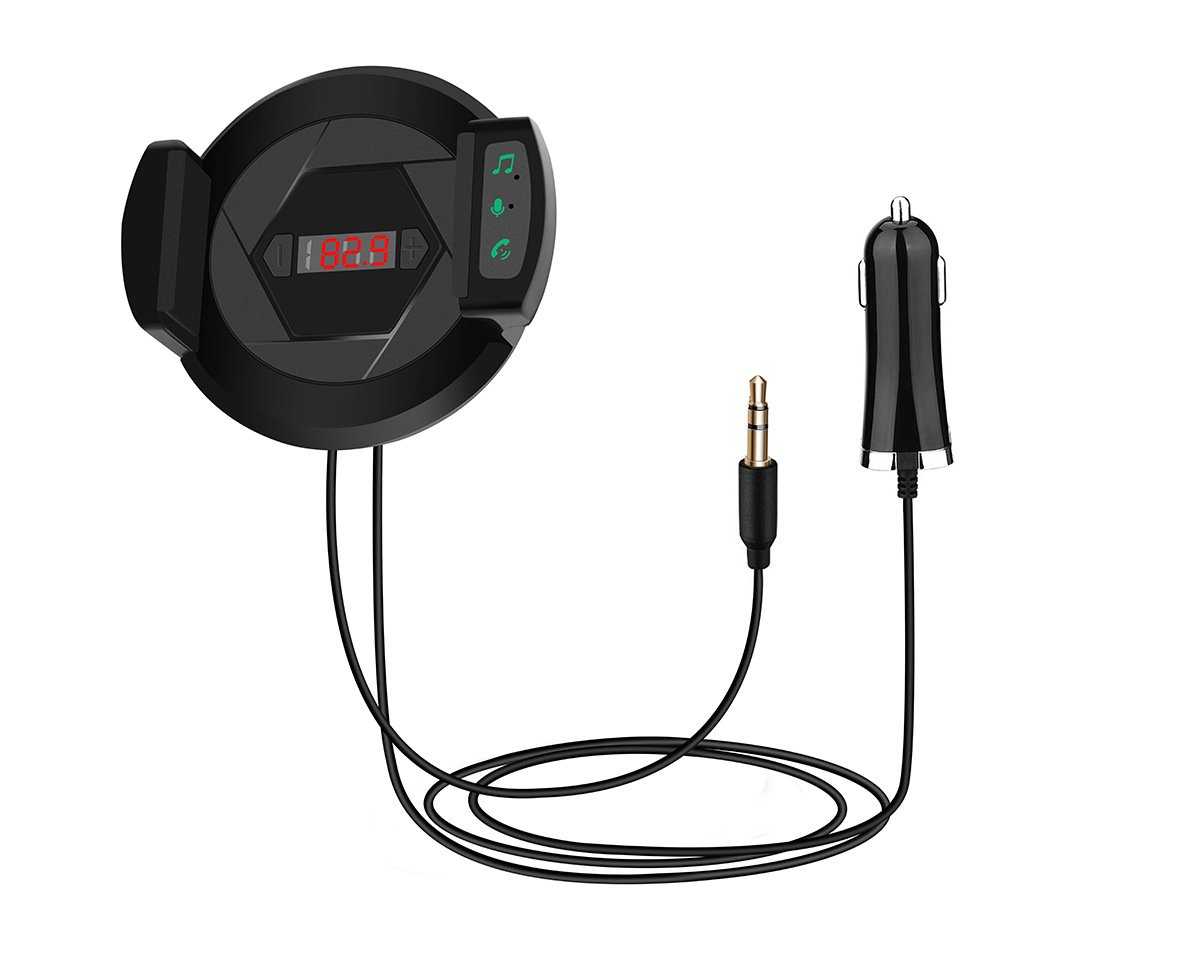 Bluetooth FM Transmitter, HiFi Wireless Radio Adapter,3 in 1[Fast Car Charger][Phone Holder
