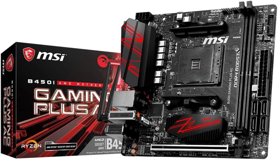 MSI B450I GAMING PLUS AC Motherboard 'mini-ITX, AM4, DDR4, LAN, USB 3.1 Gen1, M.2, HDMI, DVI-D, AMD RYZEN 1st, 2nd and 3rd Gen', Black