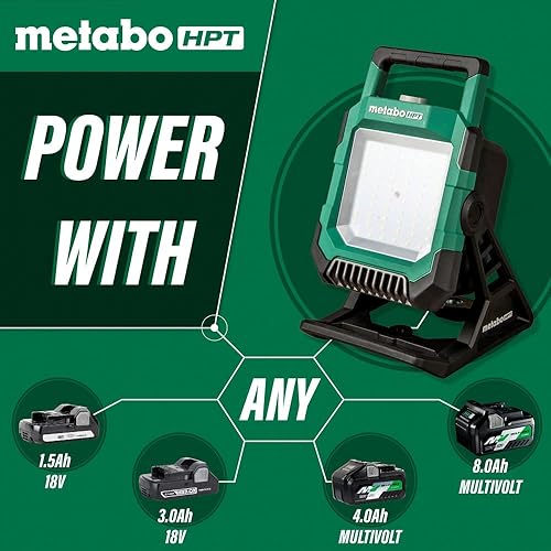 Miniatura 8 de Metabo HPT Luz de trabajo MultiVolt de 18 V  Inalámbrica  LED de 4000 lúmenes  Solo herramienta - Sin batería  Clasificación IP65  138 grados de