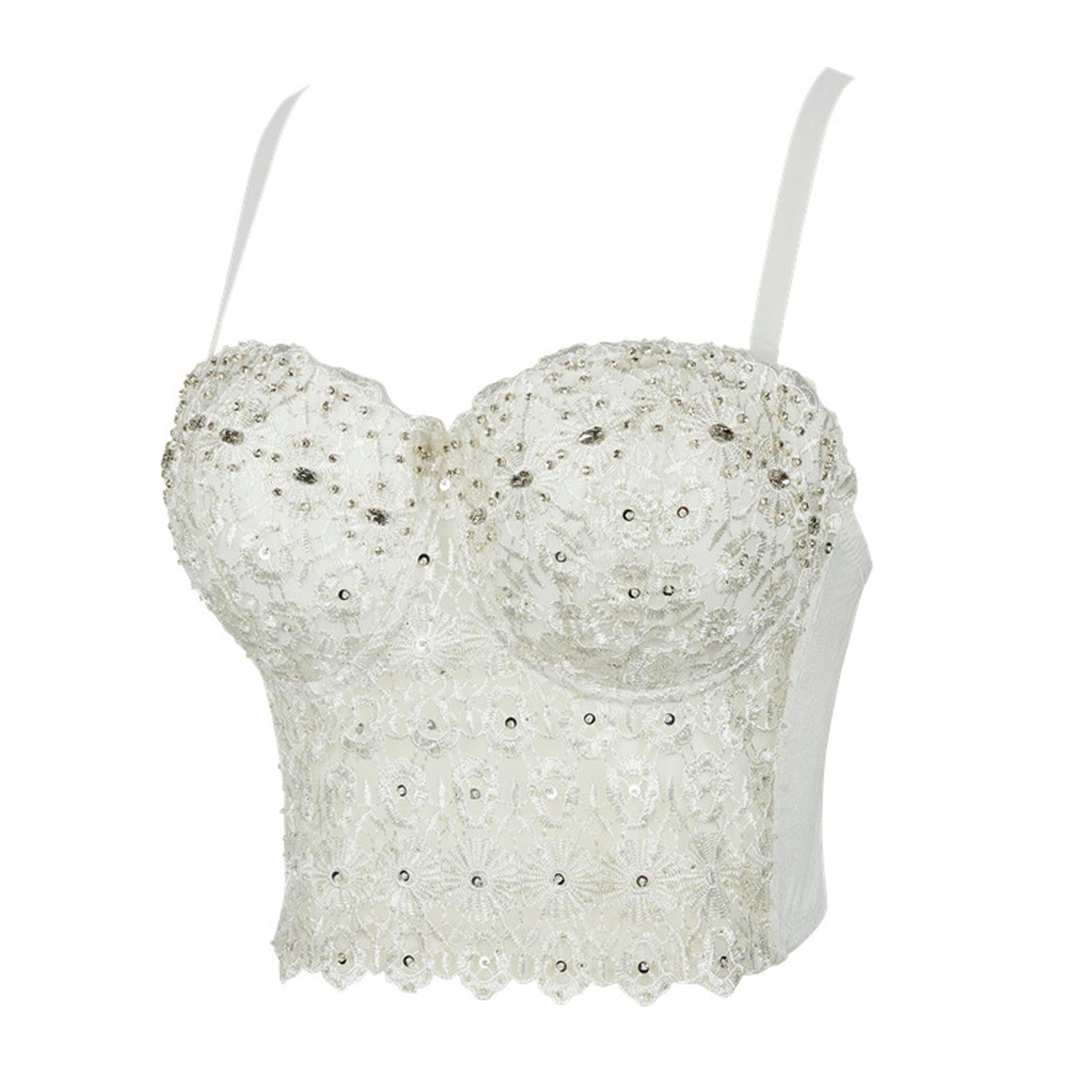 Reggicalze Europei e Americani, Ricami in Pizzo, Seni avvolti in Diamanti Luminosi, Reggiseno a Lisca di Pesce, Gilet Piccolo - Nero e Argento - 40C/L