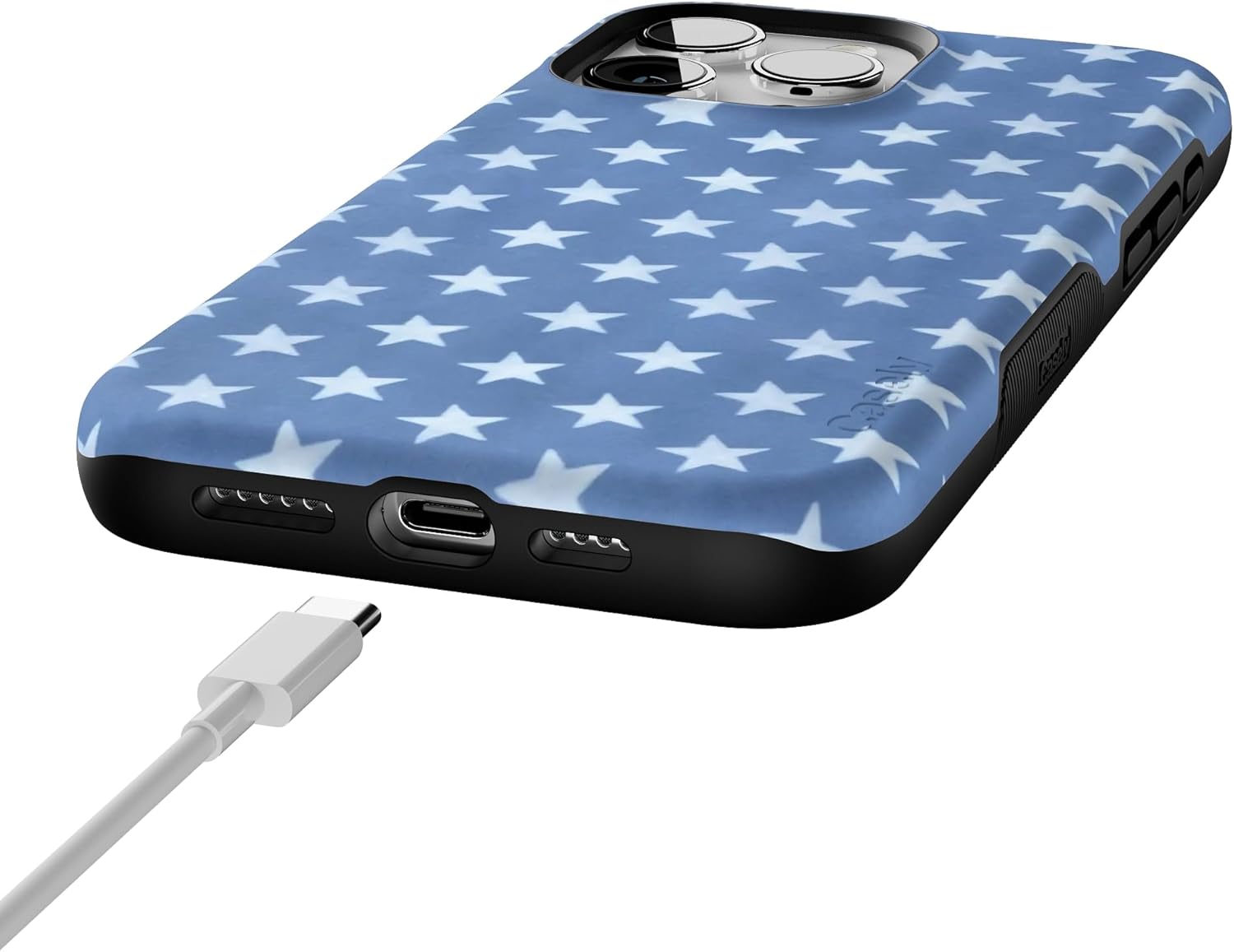 Casely iPhone 15 Pro Case | Coastal Blues | Denim Stars | Bold Protective Design | Compatible with MagSafe