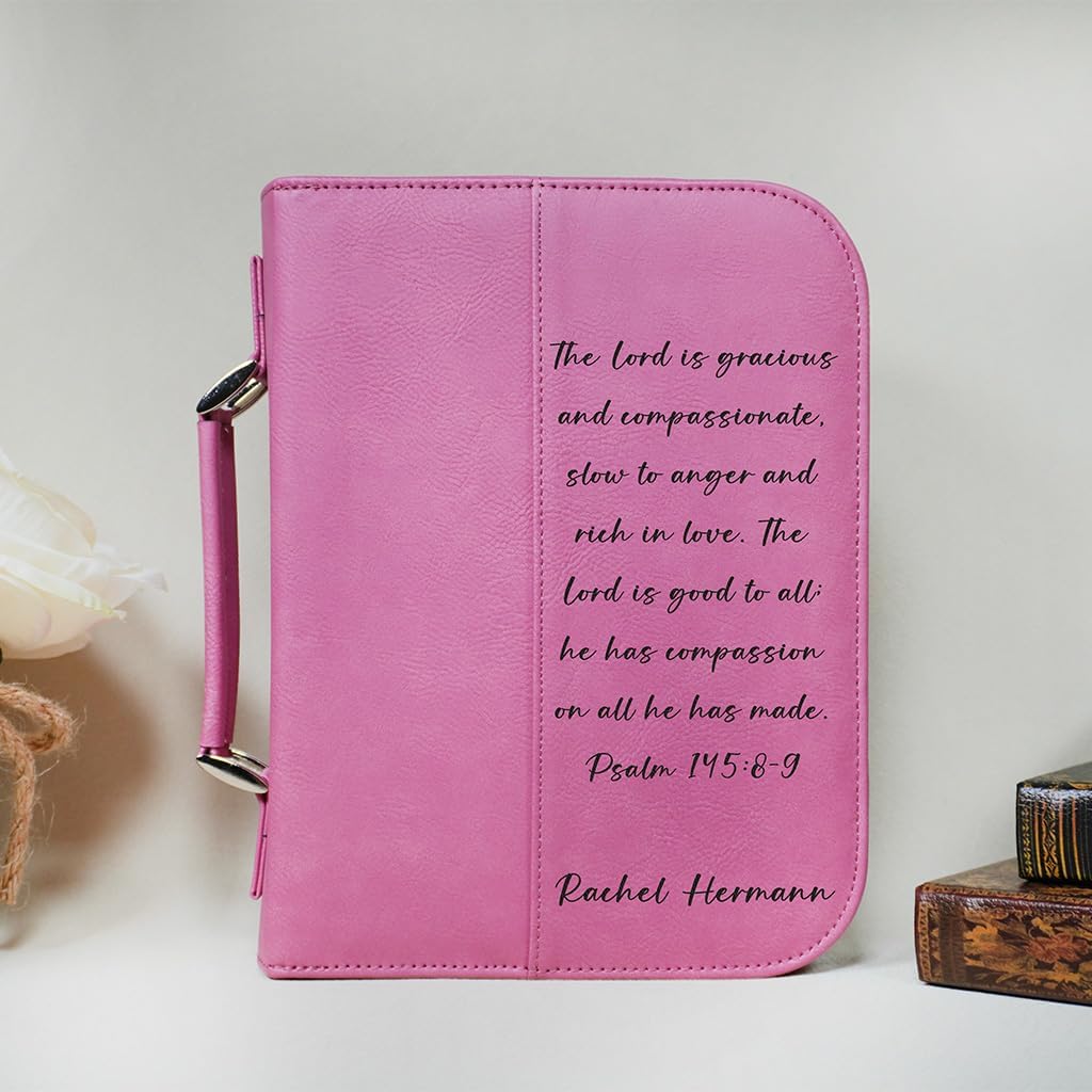 Personalized Vegan Leather Zippered Bible Cover – Custom Engraved Scripture Journal Case with Handle, Pen Holder & Pocket – Fits Large & Medium Bibles