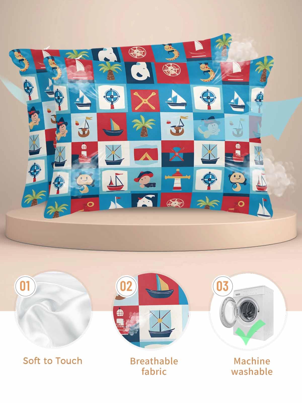 T&H XHome Satin Silk Pillowcase for Hair and Skin, Standard Cartoon Style Lighthouse Ocean Super Soft Pillow Cases Silky Bed Pillowcovers Wrinkle Free with Hidden Zipper 20