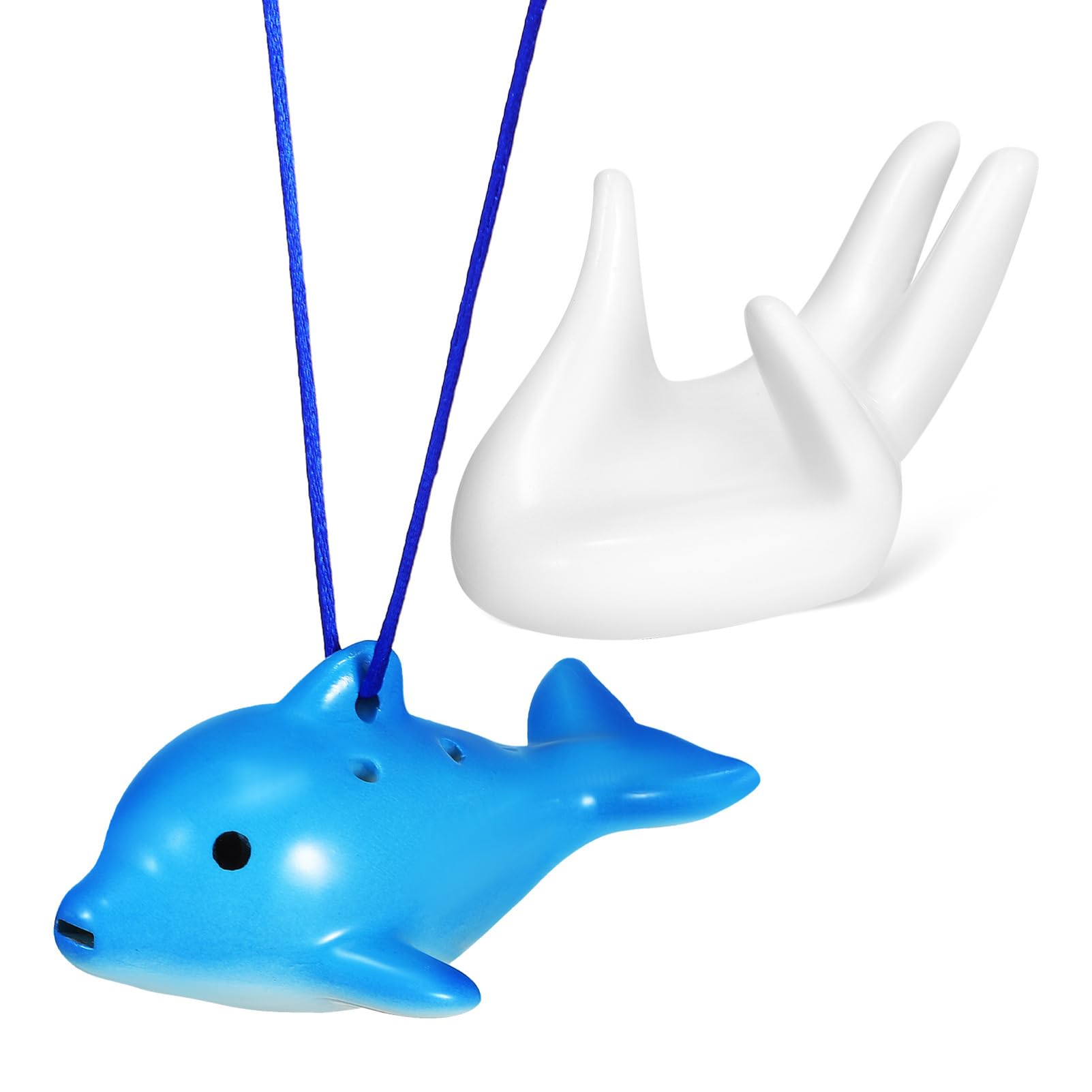 VANZACK 6 Dolphin Shaped Ocarina Music Instrument with Hand Rest Lanyard and Song Book for Beginners Flute for Music Lessons and