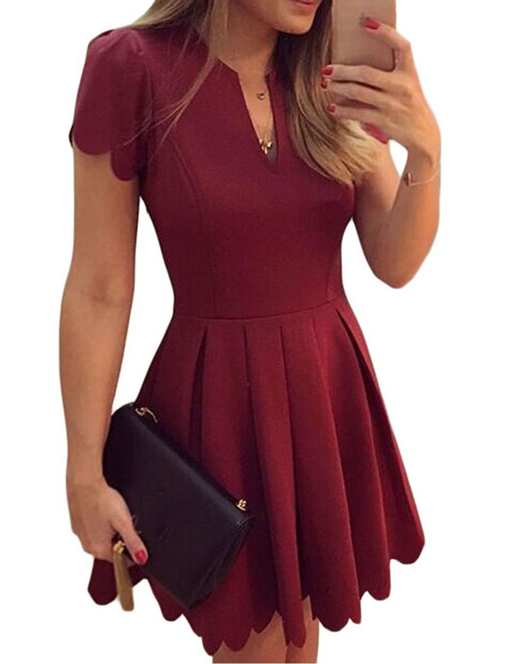 Party Sweet Scallop Pleated Skater Dress