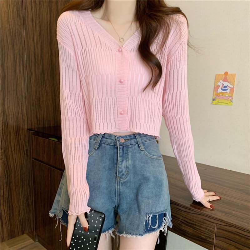 Image of ICW Women's Knitted Ribbed Cardigan Long-Sleeve V-Neck Button-Up Shrug Jacket Top Dn85