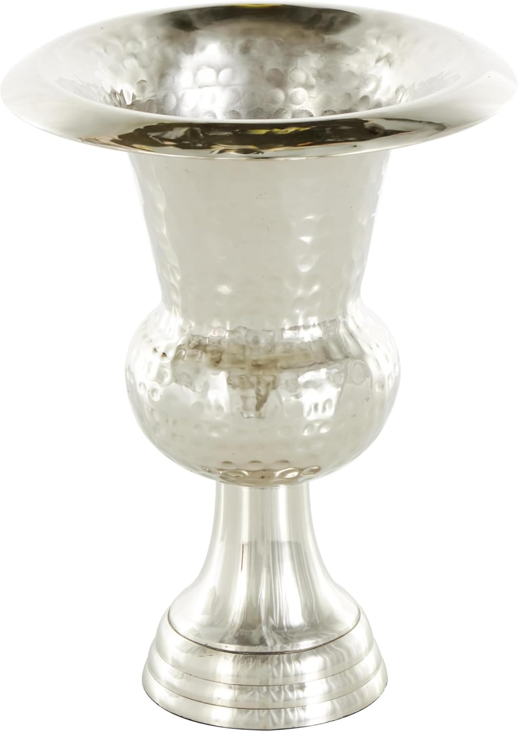 Deco 79 Aluminum Metal Decorative Vase Goblet Inspired Hammered Centerpiece Vase, Flower Vase for Home Decoration 8" x 8" x 11", Silver