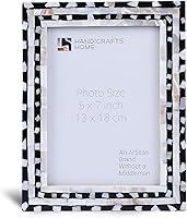 HandicraftsHome Mother of Pearl Mosaic Picture Frame - Handcrafted Black White Resin Inlay for 5x7 & 4x6 Photos, Wall Tabletop Decor Gift