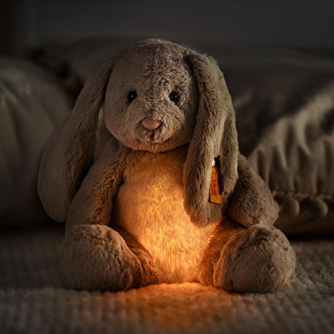 Steiff Kuscheltier mit Nachtlicht Hoppie Hase, Süßes Stofftier mit Kunststoffaugen, Kinder, Jungen & Mädchen, Friends, 28 cm, Hellgrau, 081026