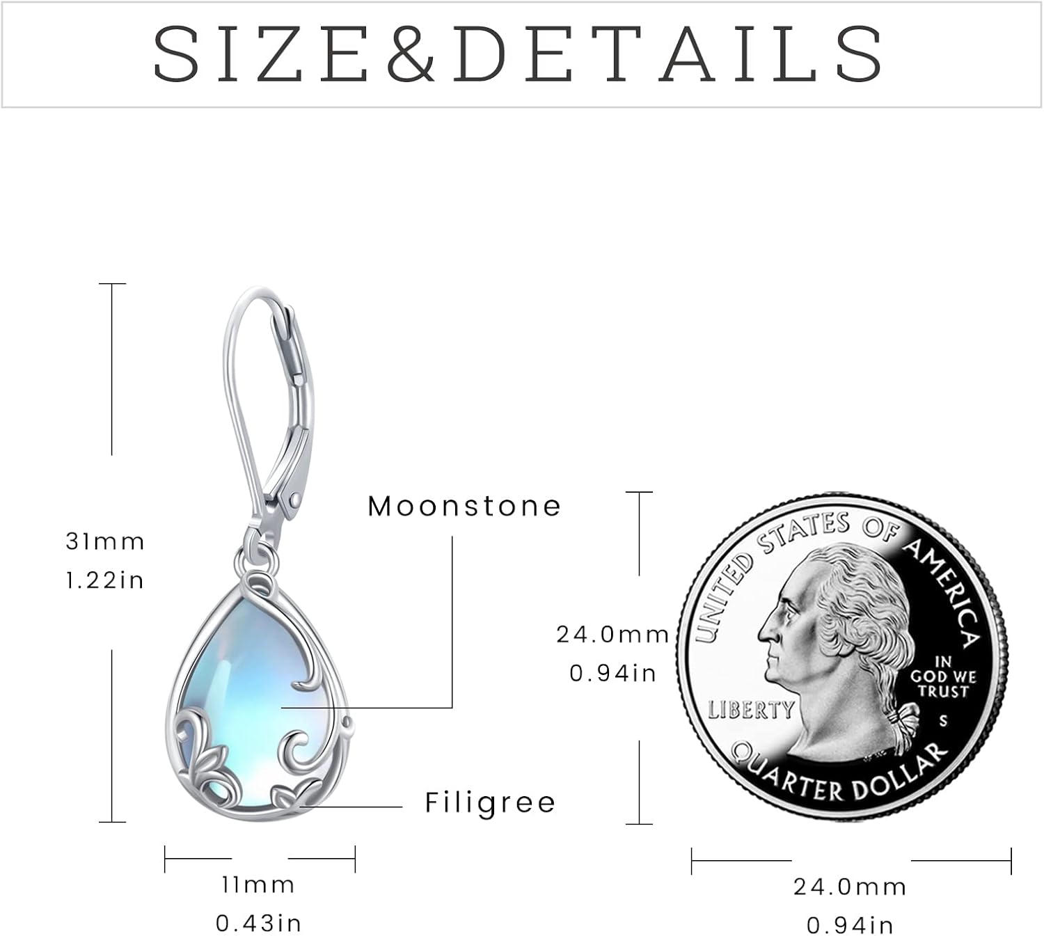 Dangle Earrings Sterling Silver Moonstone/Turquoise/CZ/Crystal Earrings for Women Tree of Life Animal Filigree Leverback Earrings Jewelry Gifts - Image 4