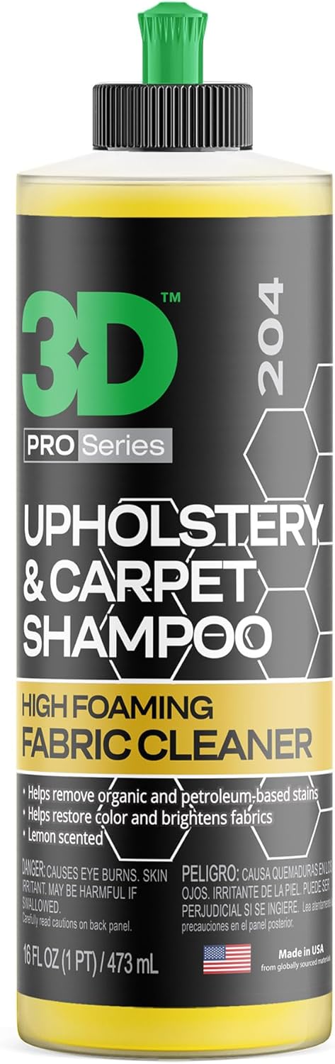 3D Upholstery & Carpet Shampoo - High Foam Stain Remover & Odor Eliminator Shampoo 1 Gallon