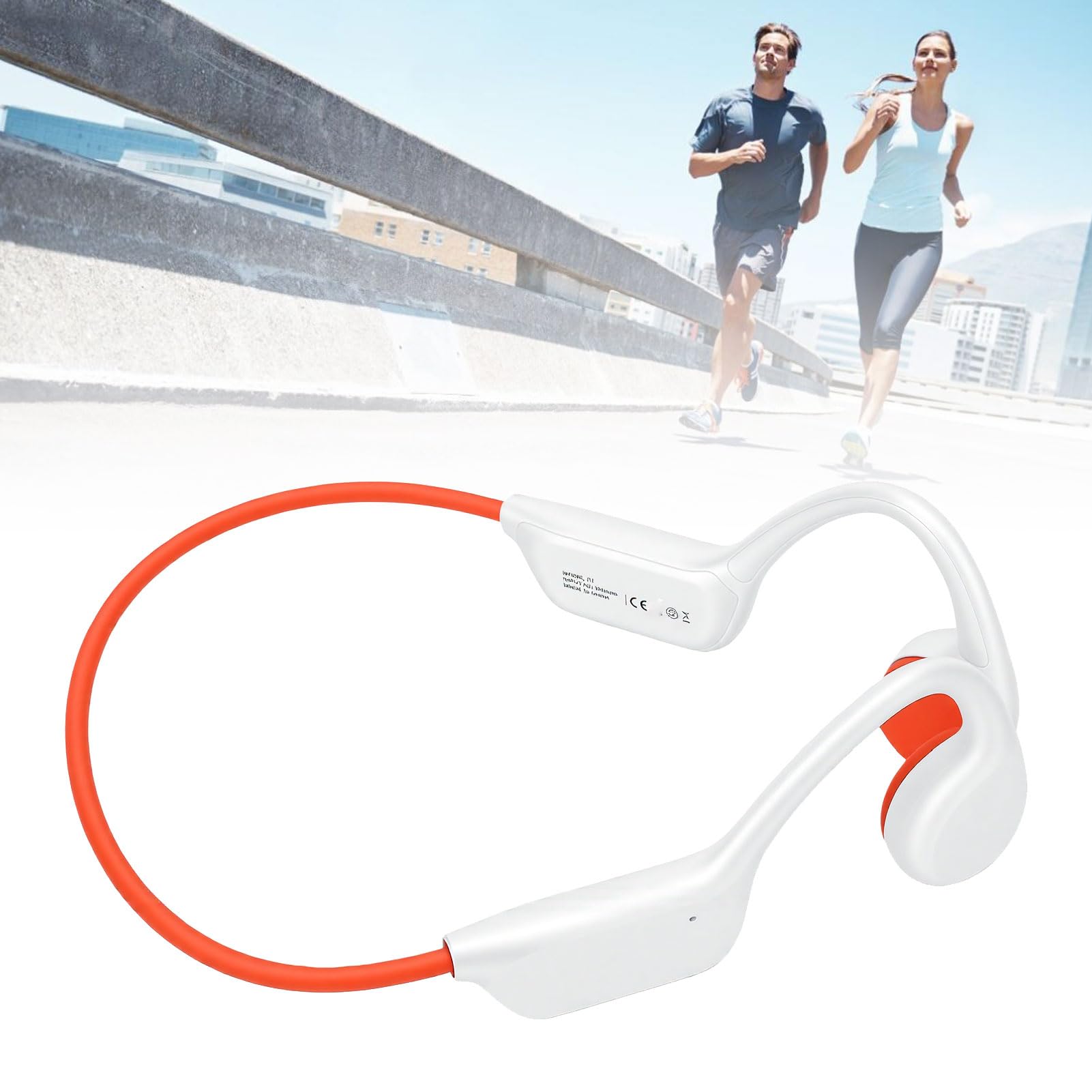 Tangxi Cuffie a Conduzione Ossea, Cuffie Auricolari Aperte Wireless Impermeabili IPX8 con Lettore MP3 da 32 GB Bluetooth 5.4 per Nuoto, Sport, Corsa (Bianco Arancio)