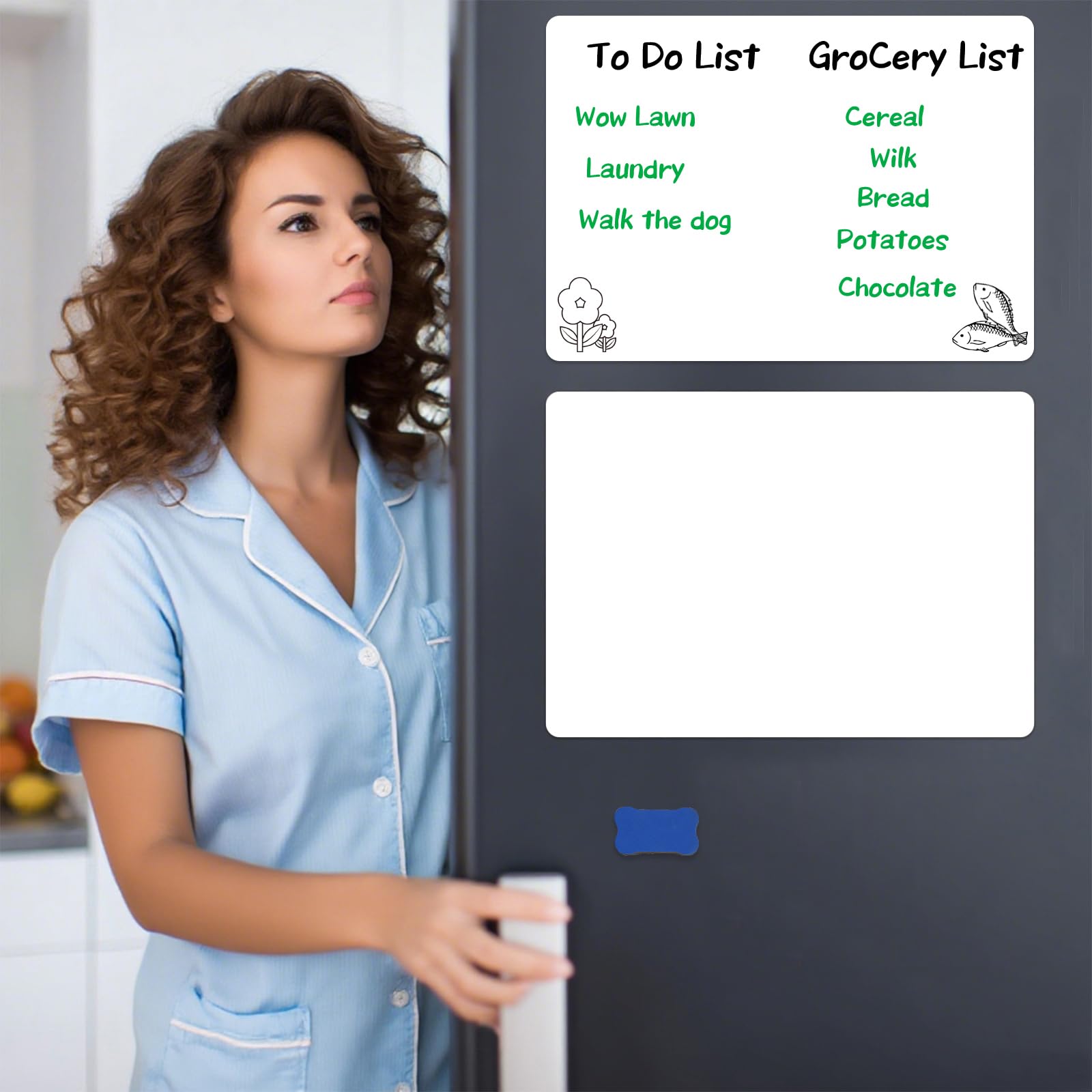 Hiziwimi 2Pcs A316.53x11.81 Inch Magnetic Dry Erase Whiteboard for Fridge,Small Refrigerator White Board for Reminder Sticker Monthly Planner Grocery List, 8 Markers,1 Eraser - Image 3