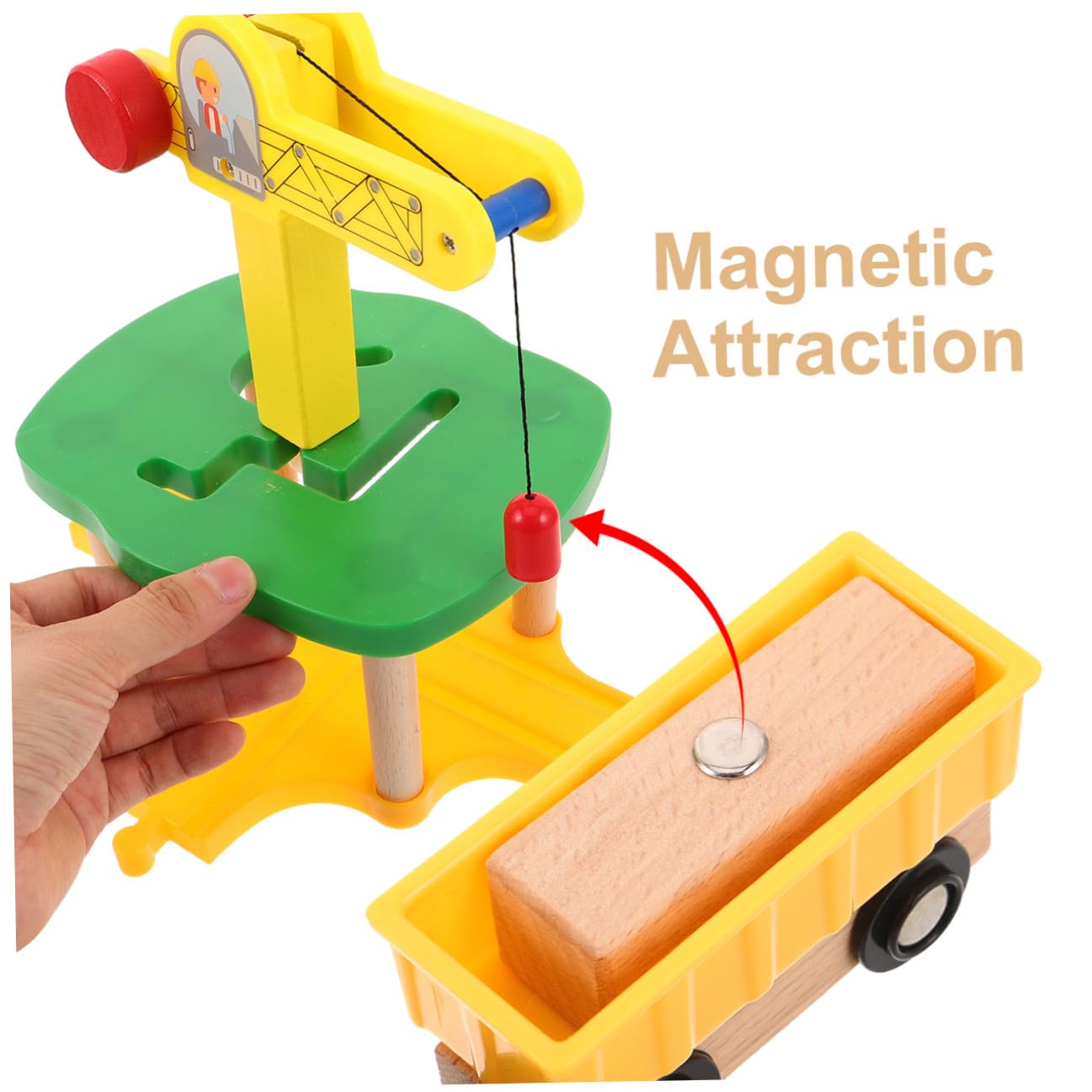 Gatuida 1 set di treni gru in legno per bambini con motore di ispezione di simulazione, accessori di espansione per binari ferroviari gru fai da te