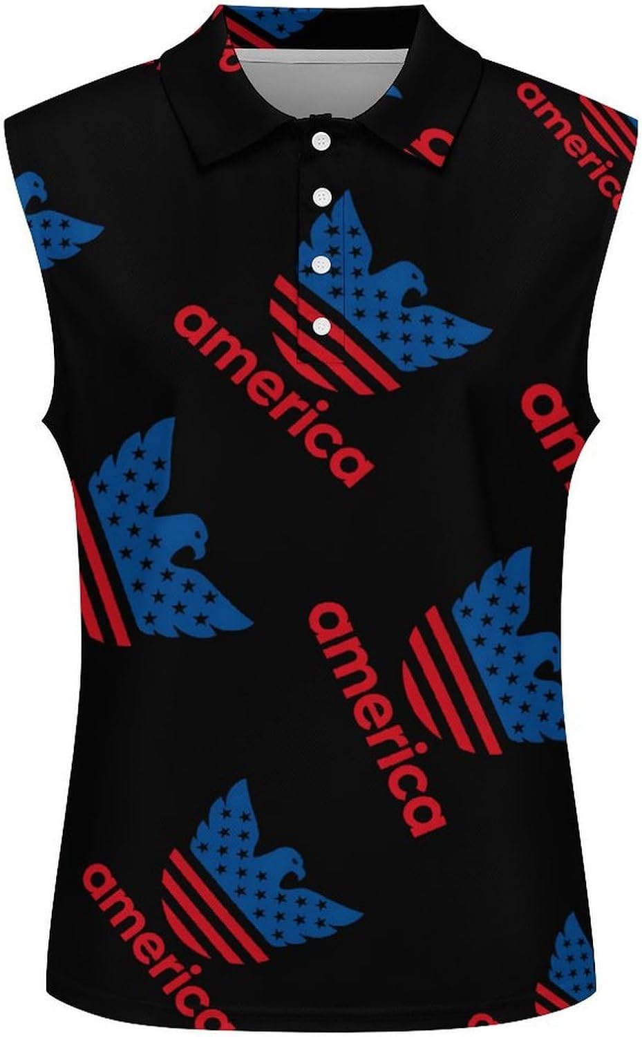 U.S.A Ea-gle Flag Logo Womens Sleeveless V Neck Golf Polo Shirts | Collared Tank Tops