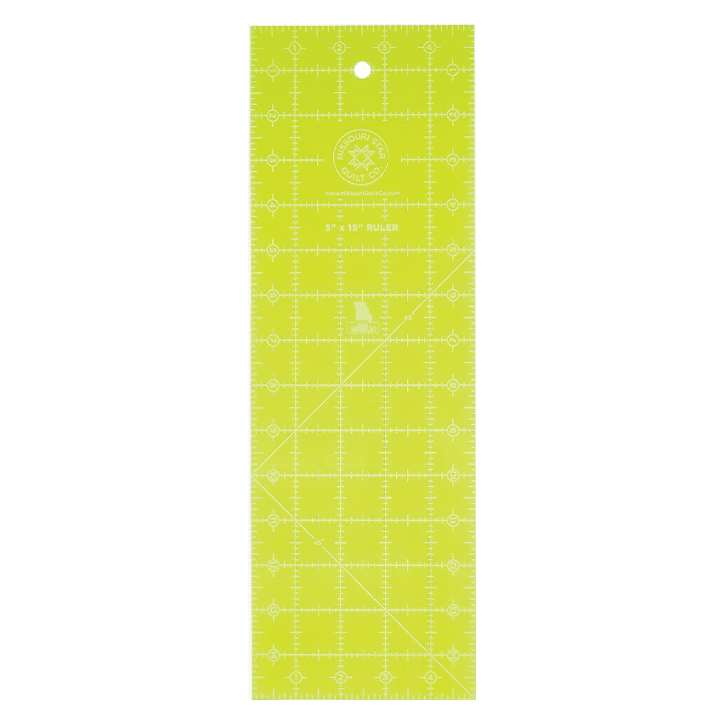 Acrylic Quilting Ruler, 5” x 15” | Large Ruler for Sewing, Measuring and Cutting Quilt Fabric | Straight Edge Tool for Layer Cakes, Charm Pack Quilts, and DIY Craft Projects, Green