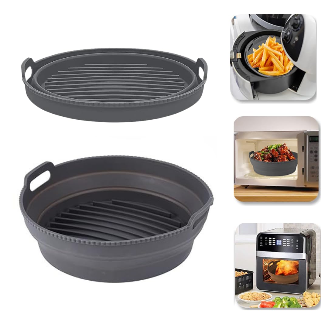 Premium Silicone Air Fryer Liner | 1 Piece Dual-Mode Collapsible 8.5 inch Airfryer Mould for Large Airfryers - Heat Resistant, FDA Certified - 1 Airfryer Liner