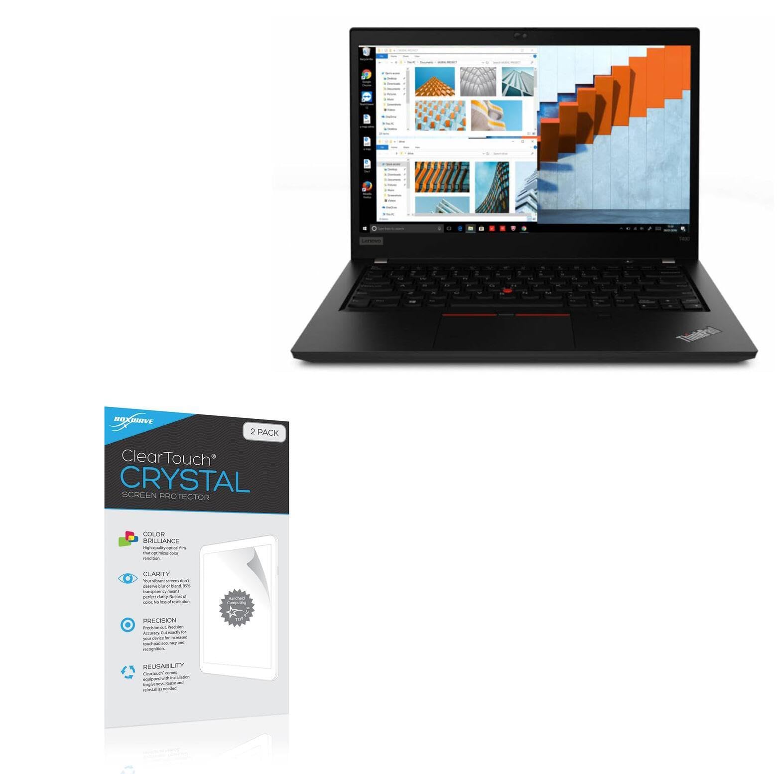 BoxWave Screen Protector Compatible with Lenovo ThinkPad T490 (14 in) - ClearTouch Crystal (2-Pack), HD Film Skin - Shields from Scratches