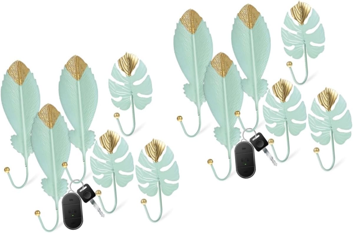12pcs Leaf Shape Wall Hooks Multifunctional Decorative Hangers for Keys Towels Hats Bags and Clothes No-Drill Installation for Home and Bathroom Use