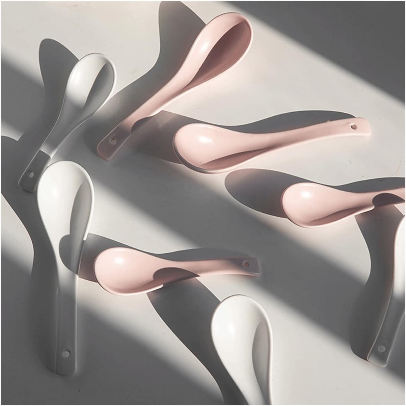 Soup Spoon Creative Household Ceramic Bowl Drinking Small Pink Dessert Ladle(White Large)