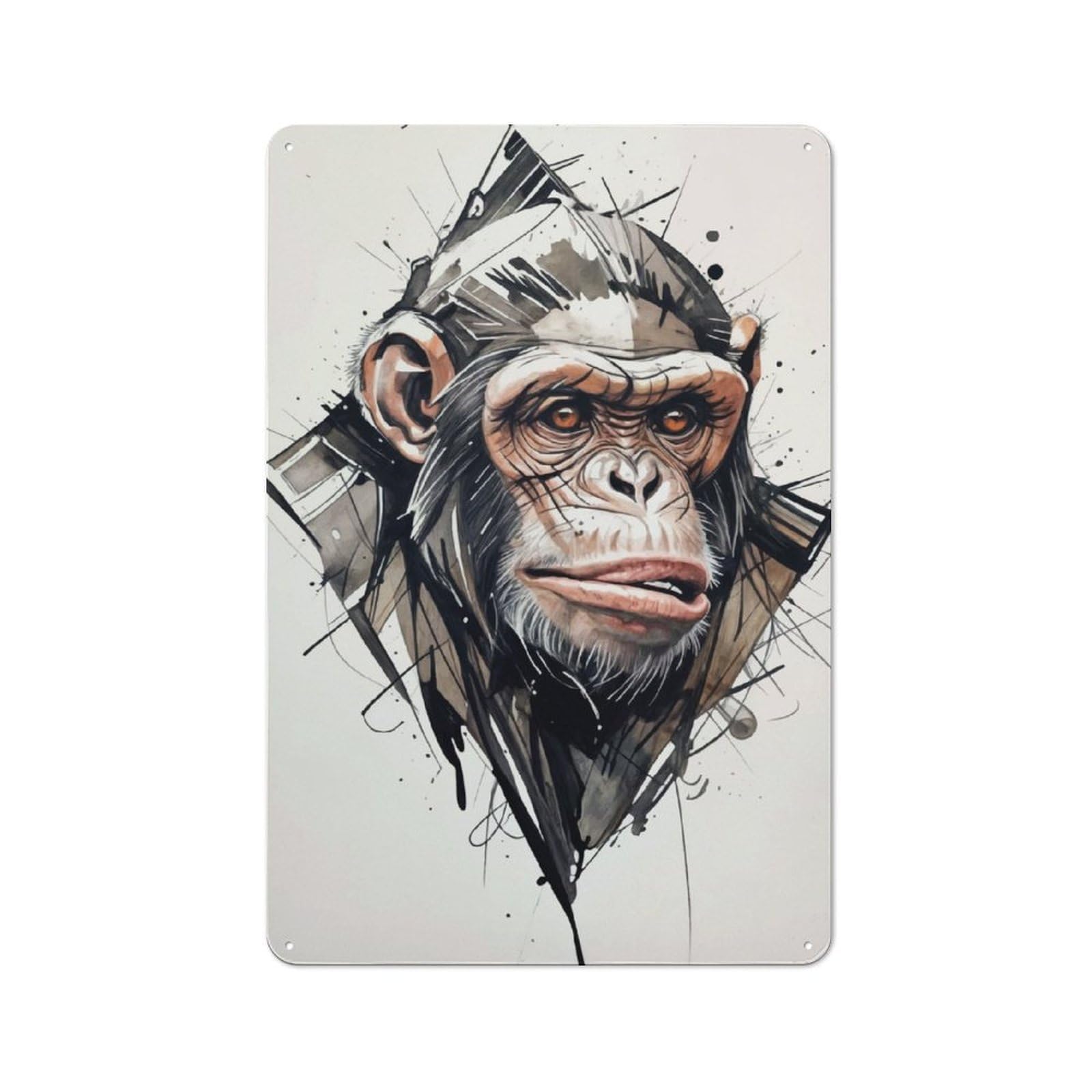 Junmoney Chimpanzee Portrait Tin Wall Sign 30X20cm, Character Room Wall Plaque For Bedroom, Kitchen, Office Or Living Room
