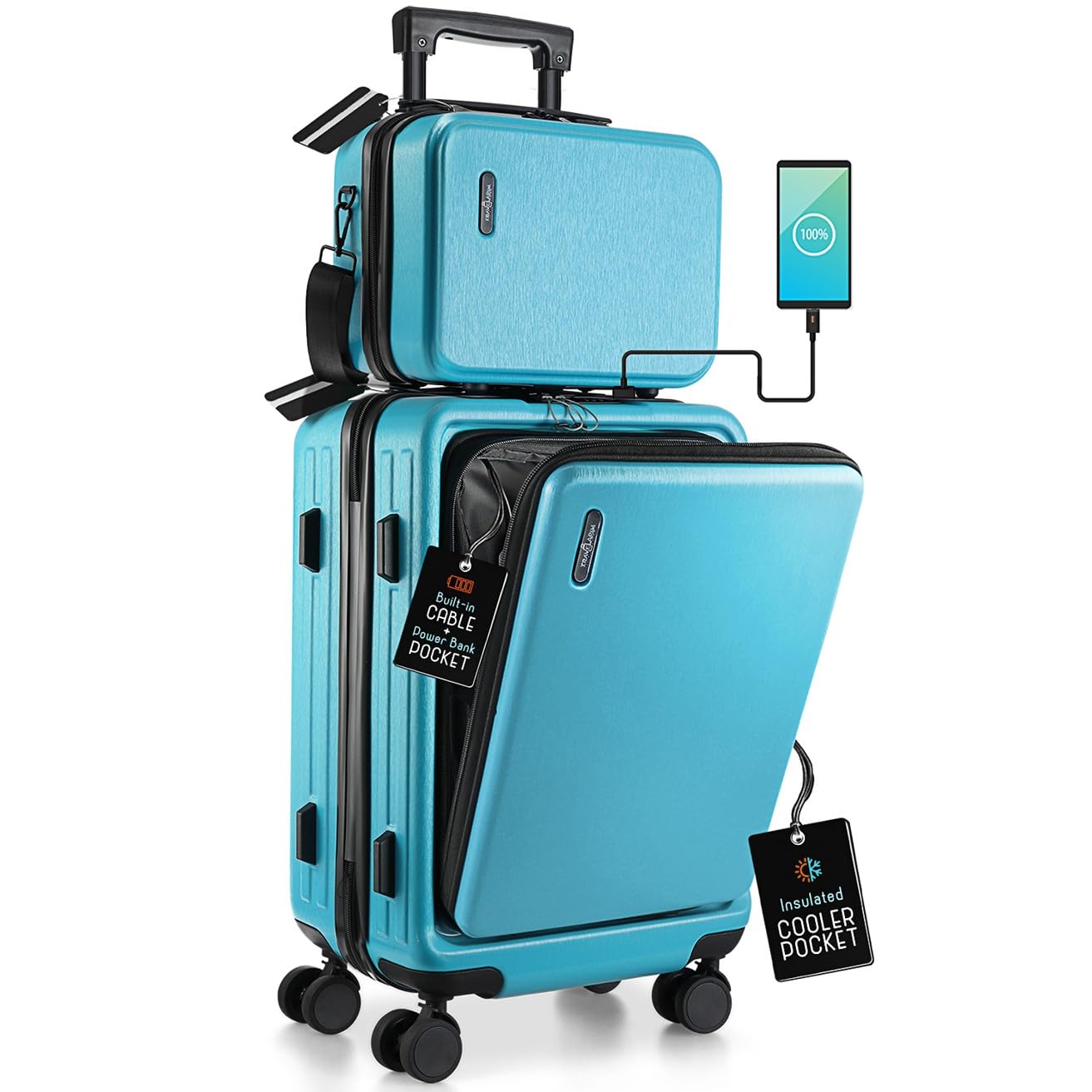 TravelArim 20 Inch Carry On Luggage 22x14x9 Airline Approved, Carry On Suitcase with Wheels, Hard-shell Carry-on Luggage, Teal Small Suitcase, Hardside Luggage Carry On with Cosmetic Carry On Bag