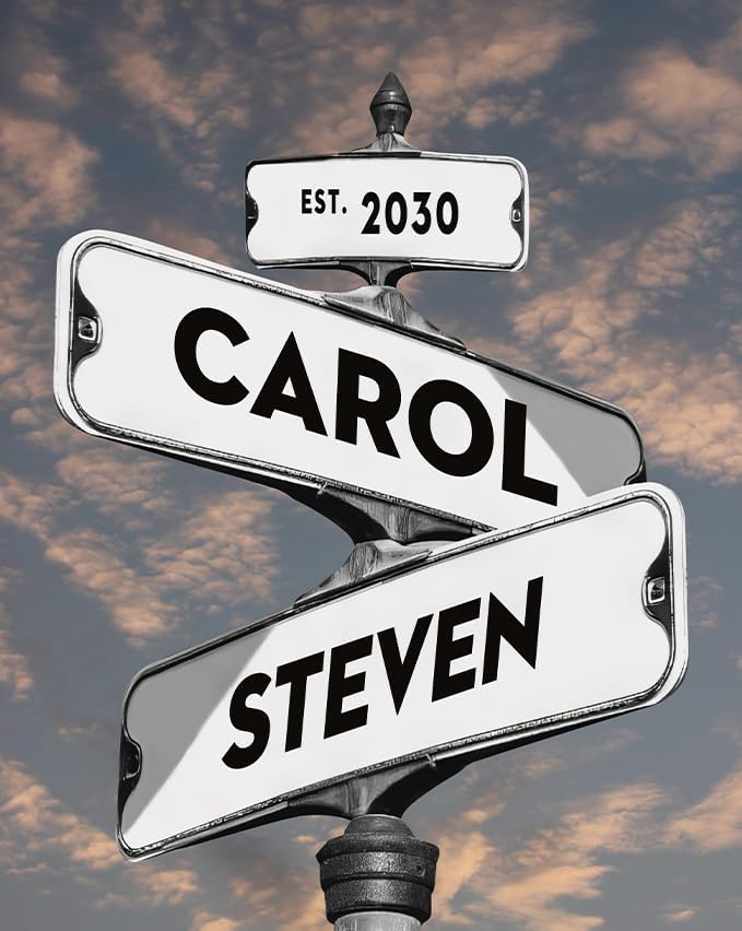 Miniatura 2 de Letreros vintage personalizados con nombre y fecha, lienzo o póster de arte callejero de boda, póster para parejas, Awesometik, letrero de calle