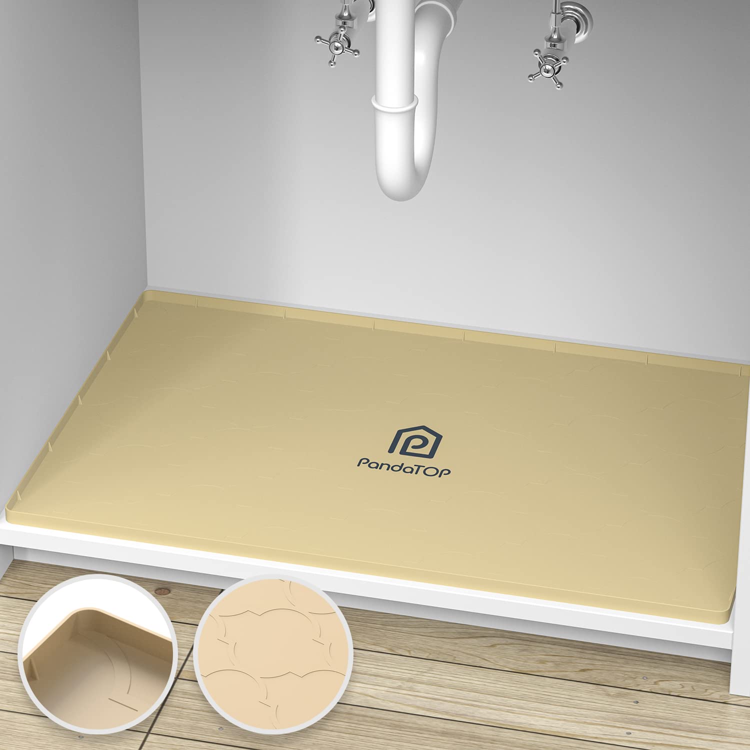 Under Sink Mat, 28" x 22" Silicone Kitchen Cabinet Tray, Waterproof & Flexible Under Sink Liner for Kitchen Bathroom and Laundry Room(Beige)