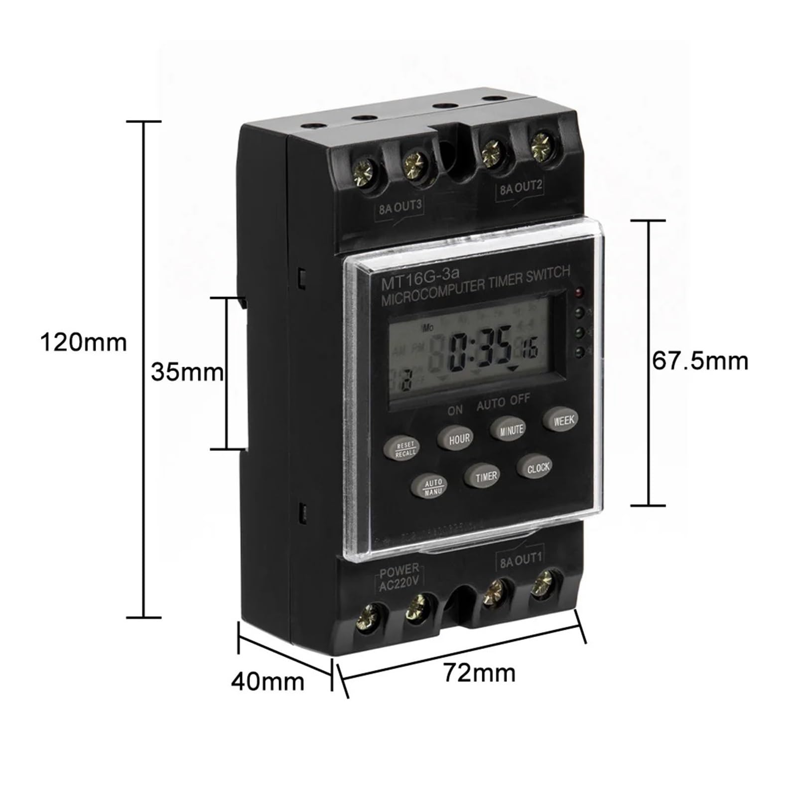 DEBLAN Interruptor de Tiempo electrónico programable AC 220V 25A 1 Minuto a 168 Horas 3 Canales Temporizador automático Digital Montaje en Riel DIN