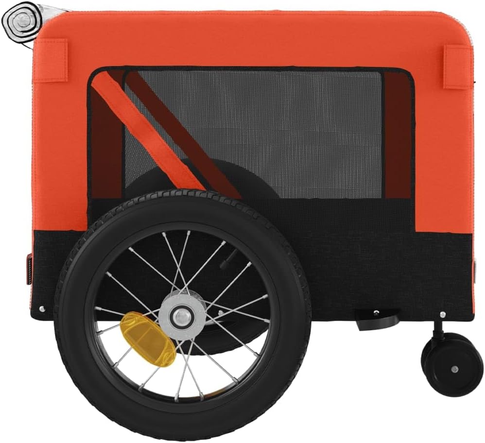 Pet Bike Trailer for Dogs and Cats, Foldable Pet Stroller for Cycling, Durable Oxford Fabric, Sturdy Iron Frame, 66.1 lbs Capacity, Orange and Black